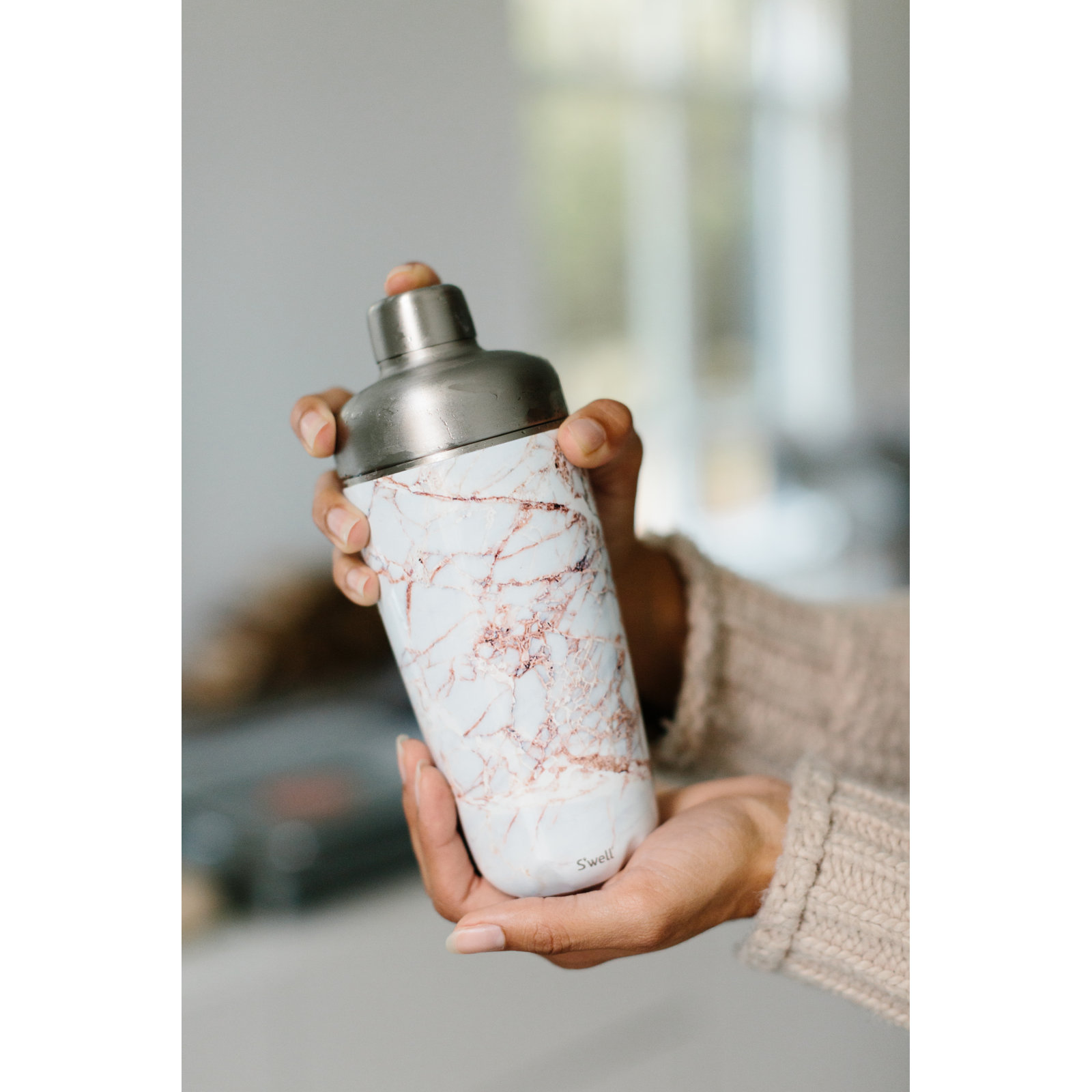 Stainless Steel Cocktail Shaker, Calacatta Gold