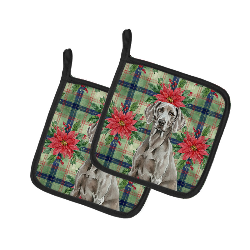 Paire de poignées Weimaraner Christmas Poinsettas