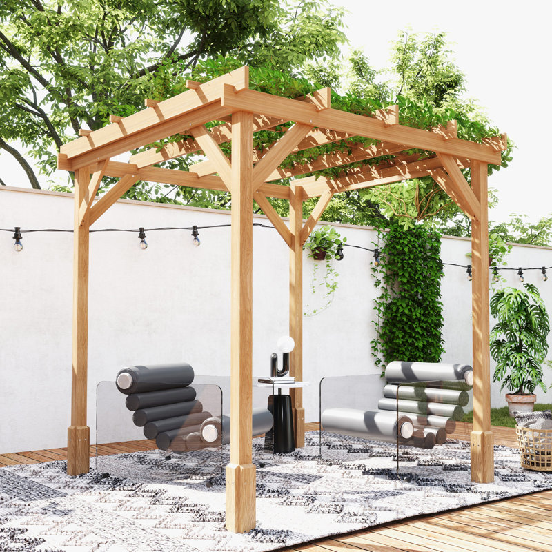 6.6' x 6.6' Outdoor Pergola, Wood Gazebo, Dark Brown