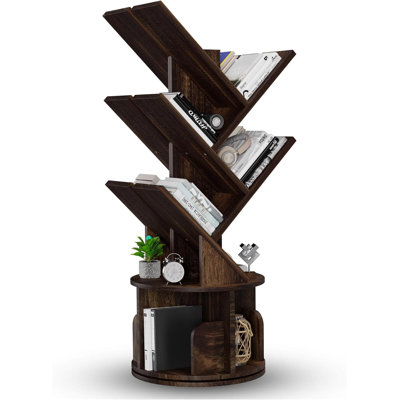 Rotating Bookshelf Tree With 360° Spin, 5-Tier Space Saving Bookcase, Narrow Corner Shelf For Home Office, Kids Room, And Living Room Storage