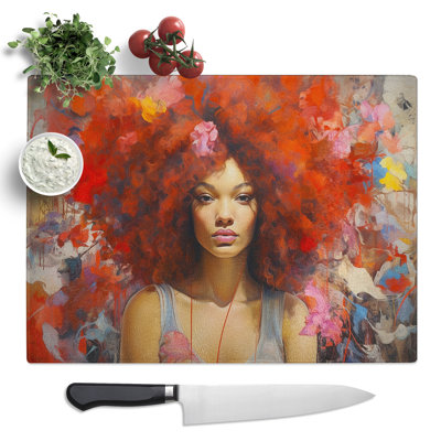 Woman with Afro Action No.2  Glass Chopping Board