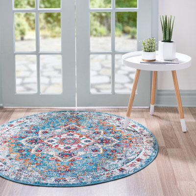  Tapis oriental en polypropylène tissé à la machine en ivoire / bleu