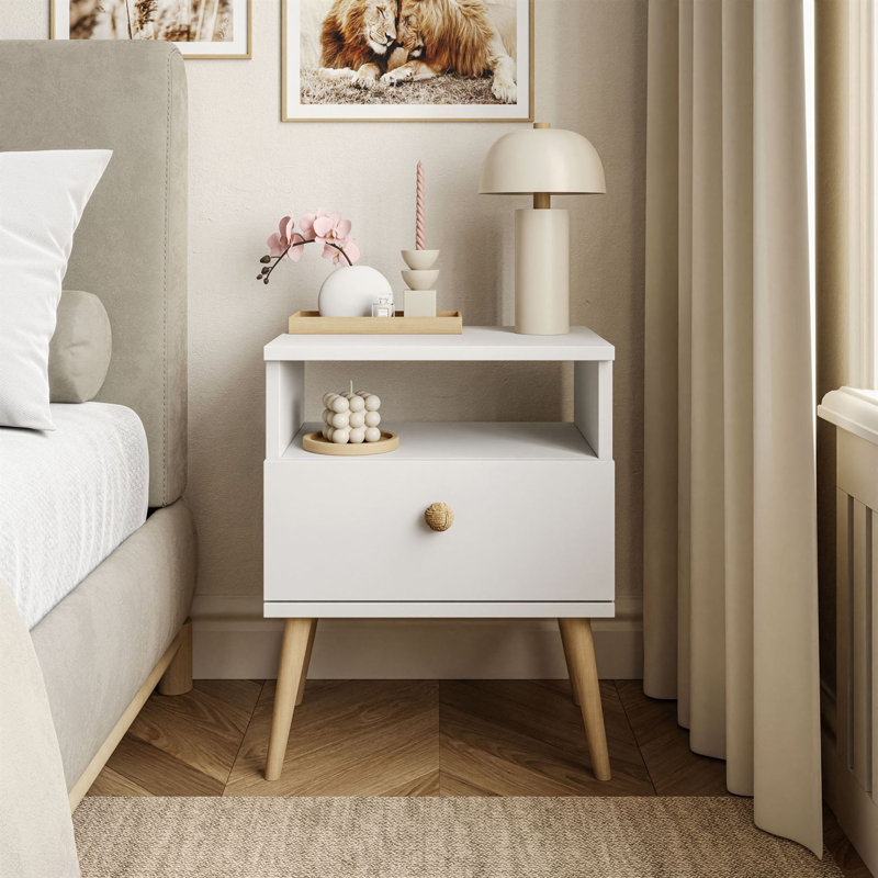 Zion 44cm W Manufactured Wood Bedside Table, White