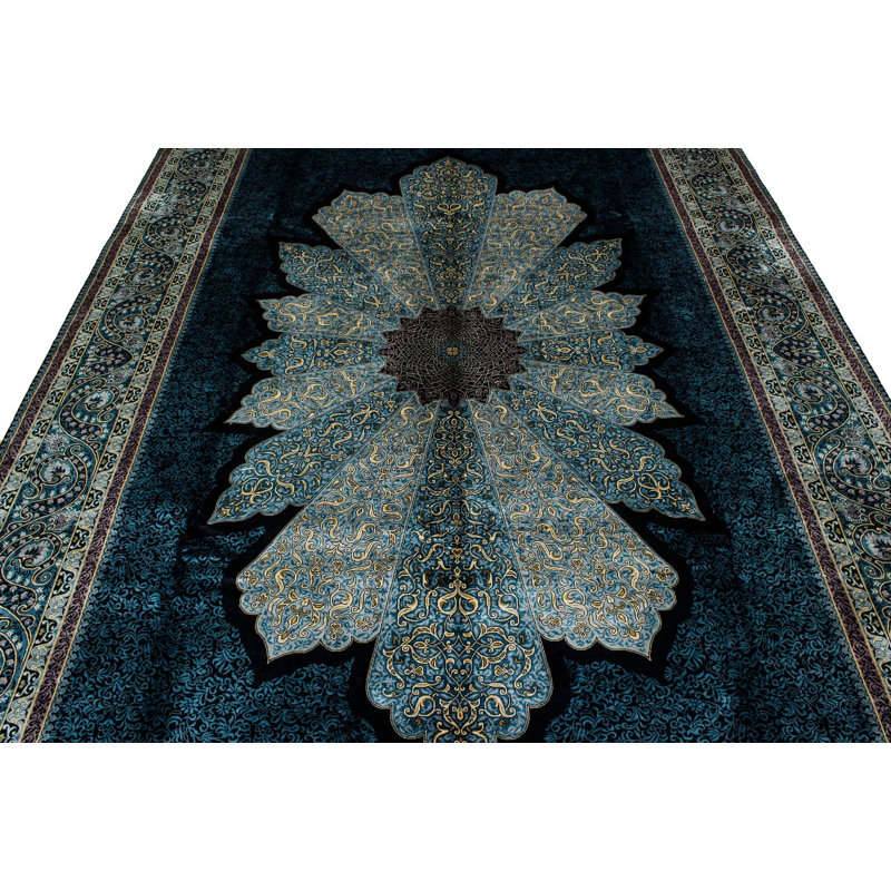 Tapis turc noir et bleu 7 x 10 7 po