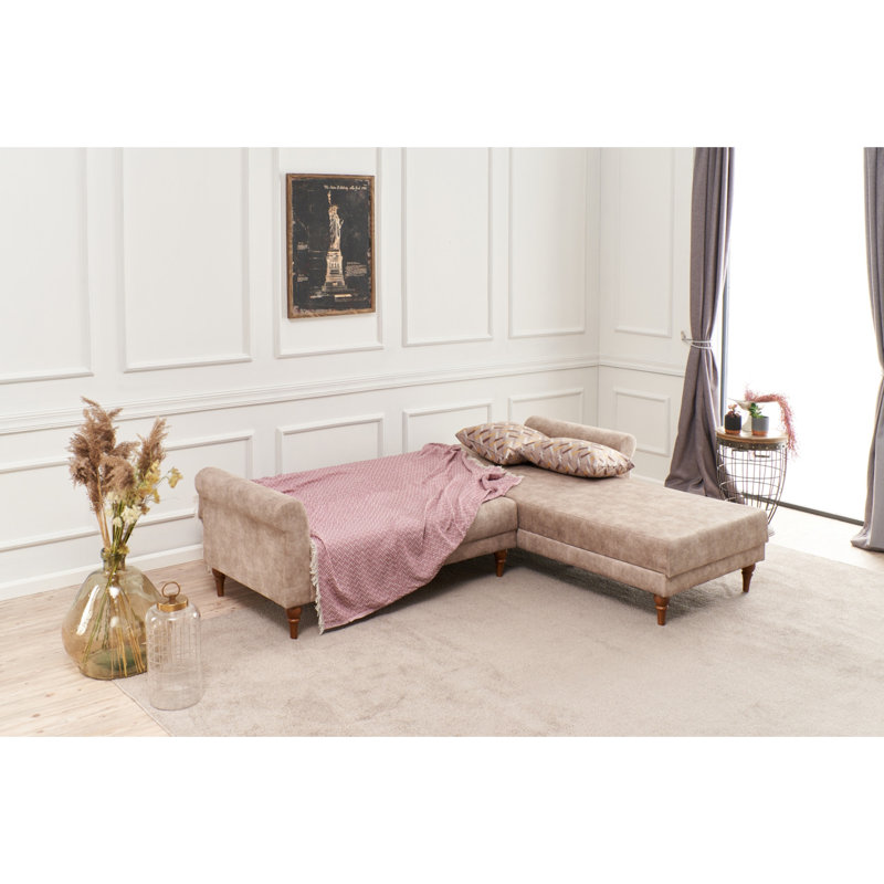 Canapé modulaire à méridienne rembourré igourdane, Accoudoir à droite (vu de face), 100 % polyester crème