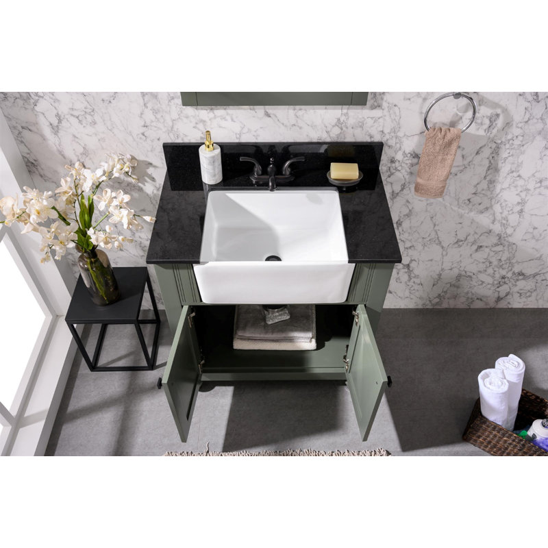Mance 31'' Single Bathroom Vanity with Granite Top, Pewter Green