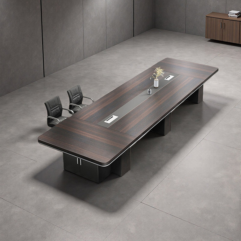 Table de conférence minimaliste avec armoire de rangement, H 29,52 po x L 216,53 po x l 59,05 po, Brun