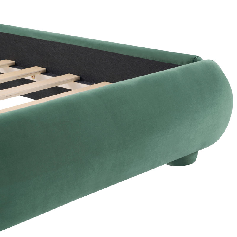 Elegant King Size Upholstered Bed Frame, Velvet Fabric King Bed Frame With Headboard, Wood Platform Bed With Solid Frame For Bedroom, Green