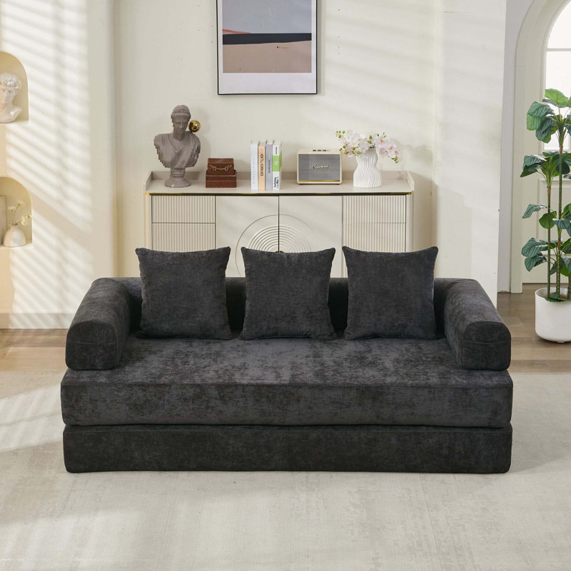 Canapé-lit pliant convertible Comfy, canapé-lit sur pied, canapé en chenille avec accoudoirs, Chenille noir, Black