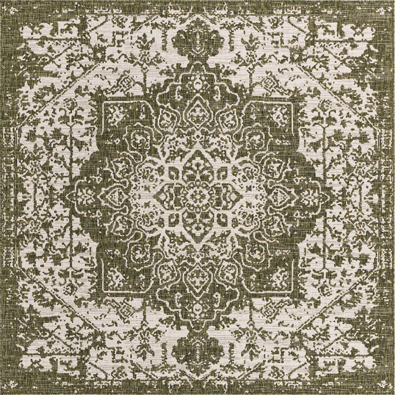 Outdoor Destiny Area Rug Moss Color, Square 7'10"