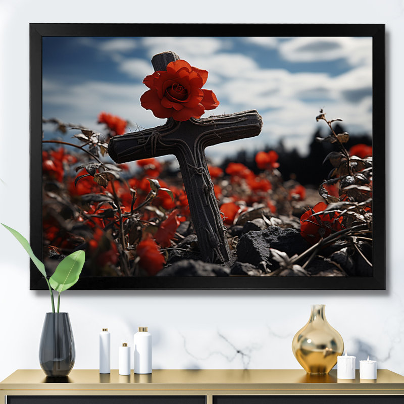 Croix religieuse, guide divin, 30" H x 40" W, Gold Picture Framed