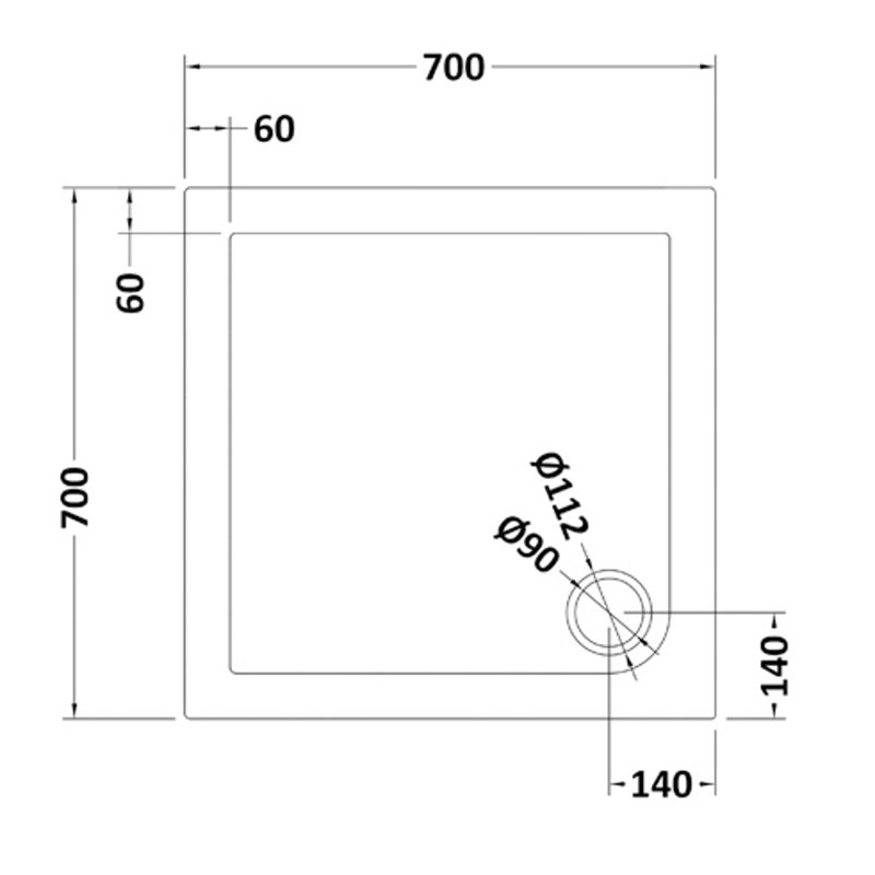Standard Shower Tray - Slate Grey, Corner, 40mm H x 700mm W x 700mm D