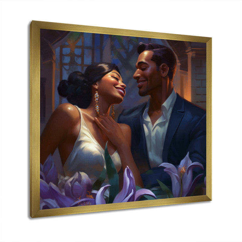 Magnifique couple mexicain amoureux IV - Peinture sur toile, H 24 po x l 24 po x P 1 po, Encadrement doré
