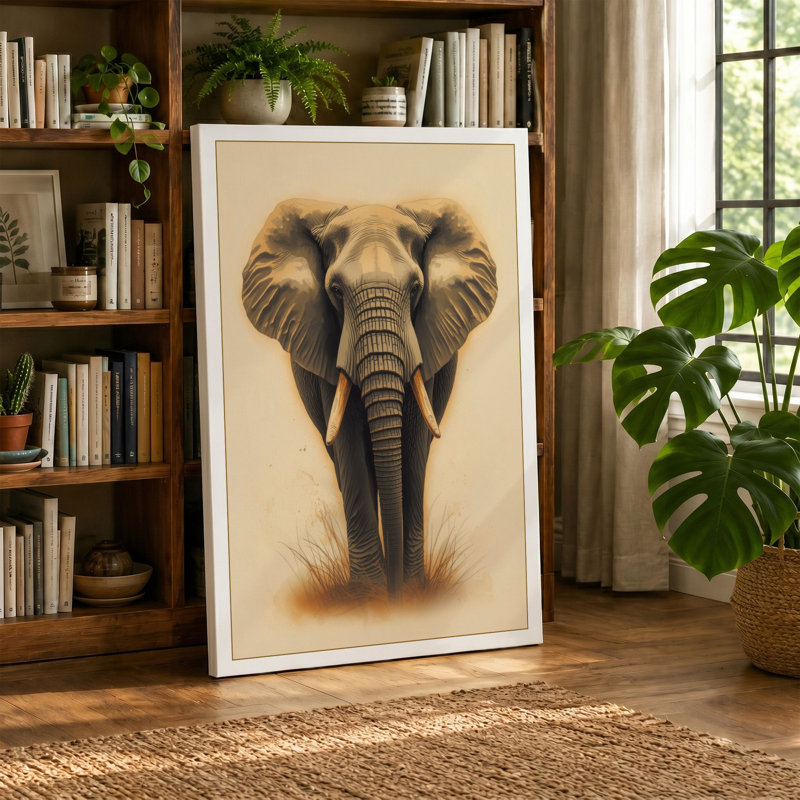 Elephant Observed Rustic - Wrapped Canvas, 18x12 - 45.7 x 30.5 cm, White Border
