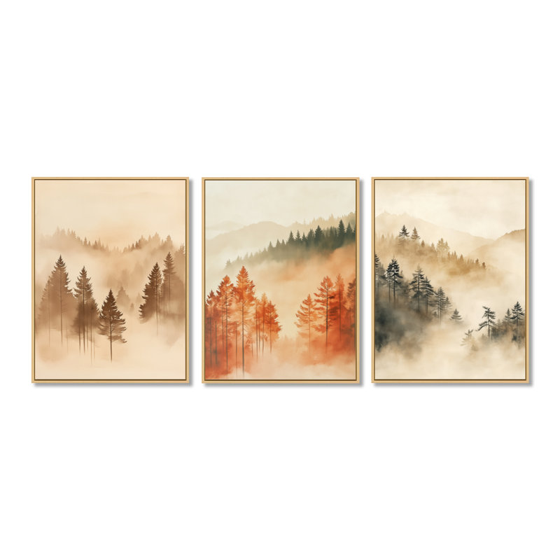 «Sand Forest Veil - Cream Forest», ensemble de 3 reproductions sur toiles encadrées, 32" H x 72" W