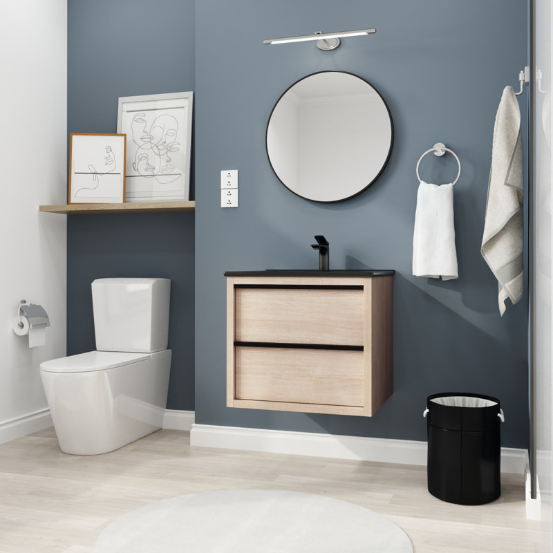 Meuble-lavabo 24 po avec lavabo en céramique noire et 2 tiroirs à fermeture en douceur