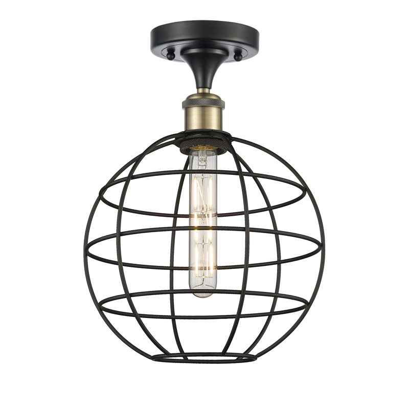 Ariyauna Semi Flush Mount, 14" H x 10" W x 10" D, Black Antique Brass