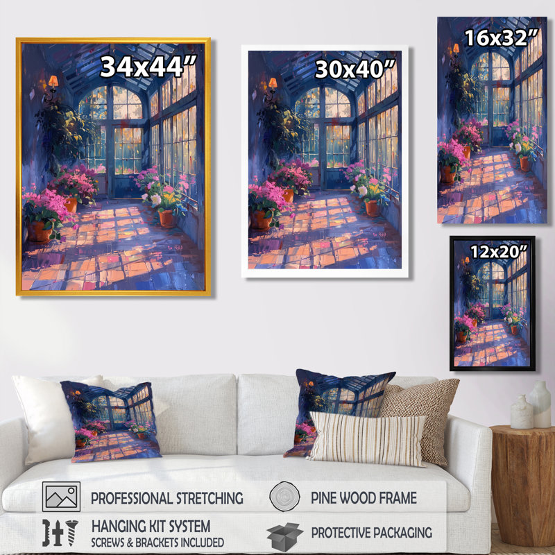 Serre rose ensoleillé Serenity - Art mural, H 12 po x l 20 po, Toile tendue