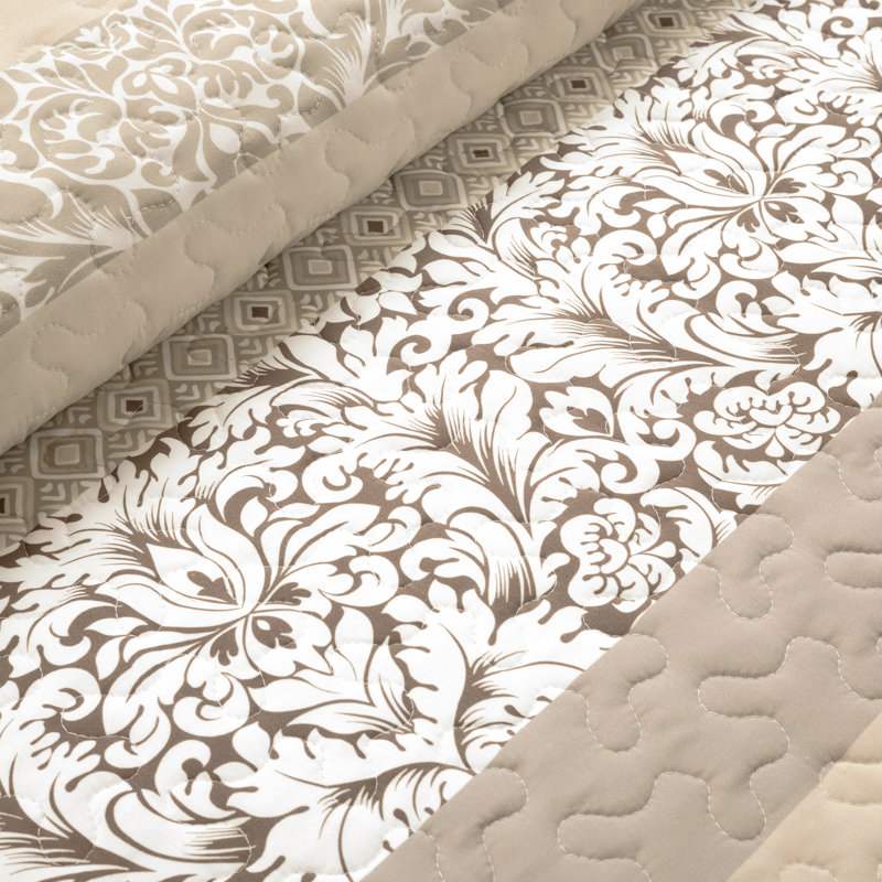 Neutral Boho Stripe Reversible King Cotton Quilt Set