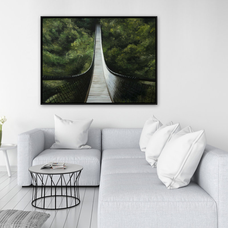 Suspended Bridge in the Forest - Modern Green Canvas Art, 37.25" H x 49.25" W