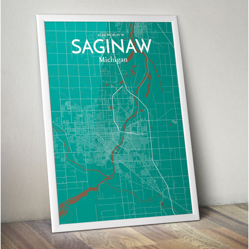 Saginaw City Map - No Frame Print, 50.8cm H x 40.6cm W x 0.13cm D