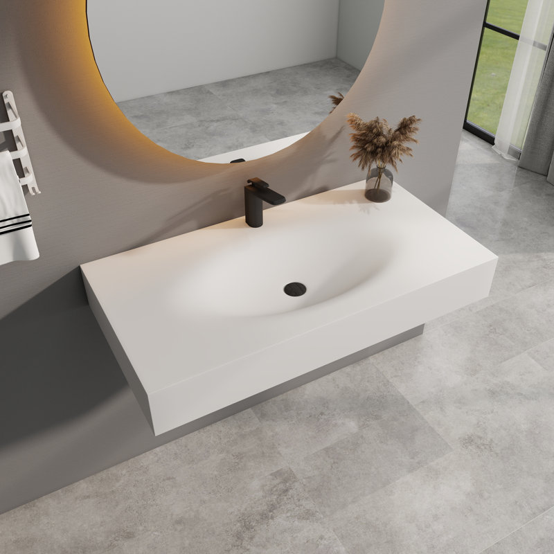 Lavabo de salle de bain simple 42 po en résine avec trou pour robinet