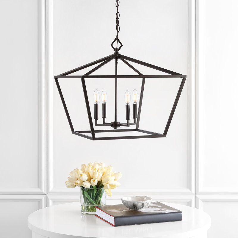 Luminaire suspendu géométrique à 4 lumières, Bronze frotté à l'huile