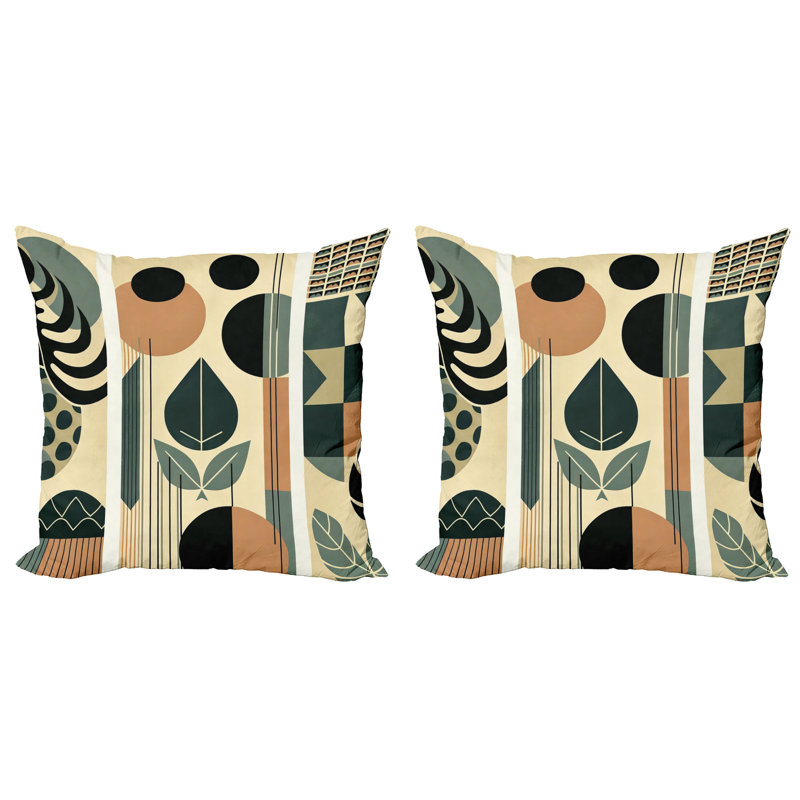 429417_Ambesonne, housse de coussin décoratif Monstera, paquet de 2 Boho Mid-Century abstrait, H 18 po x l 18 po