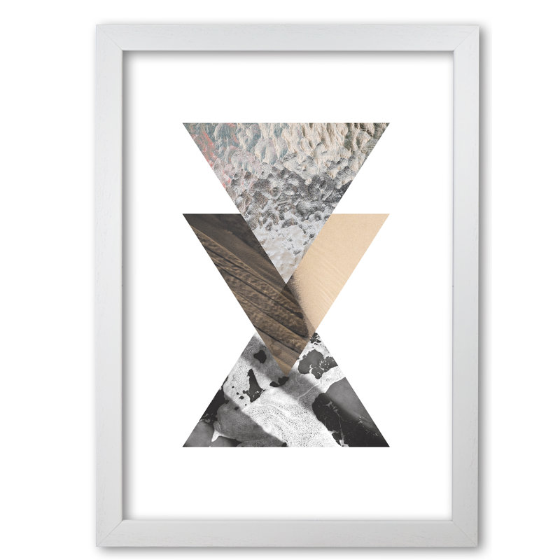 Sand, Glass And Shadow Abstract Triangles - Print, 60 cm H x 42 cm W x 5 cm D, White Grain Frame