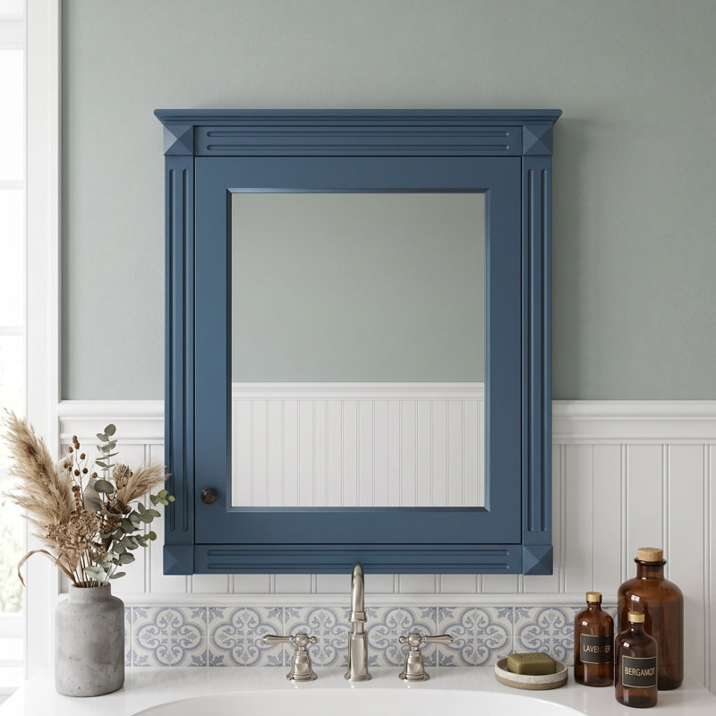 Meuble de salle de bain mural avec miroir et étagères ajustables, Bleu