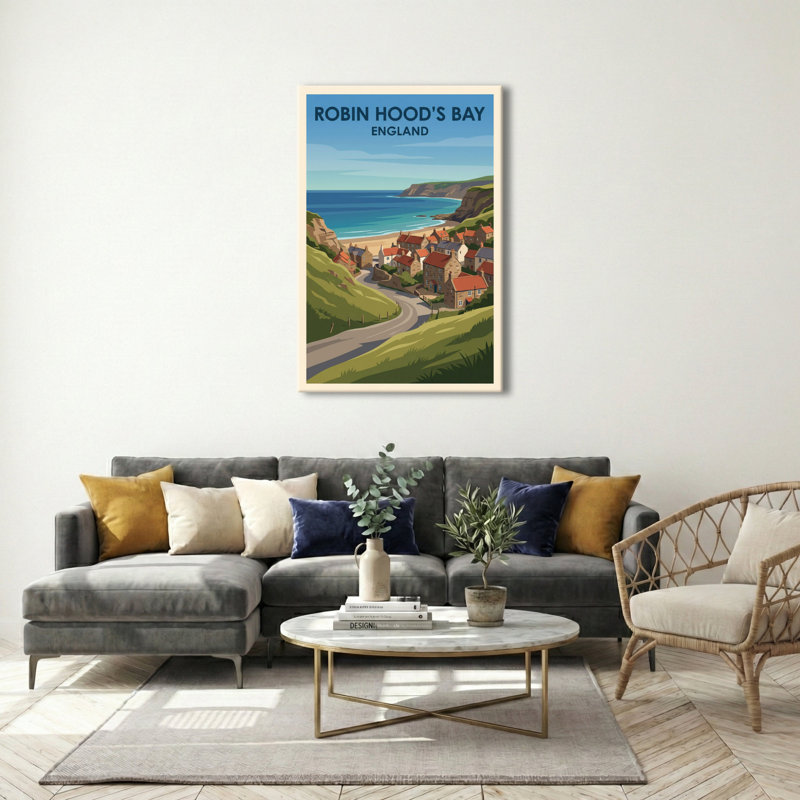 Robin Hood's Bay, England - Romantic Travel Poster Of Yorkshire's Seaside Village. Giclee Print On Wrapped Canvas. Wall Art, Home Decor - Cities & Towns, England - Wrapped Canvas Print