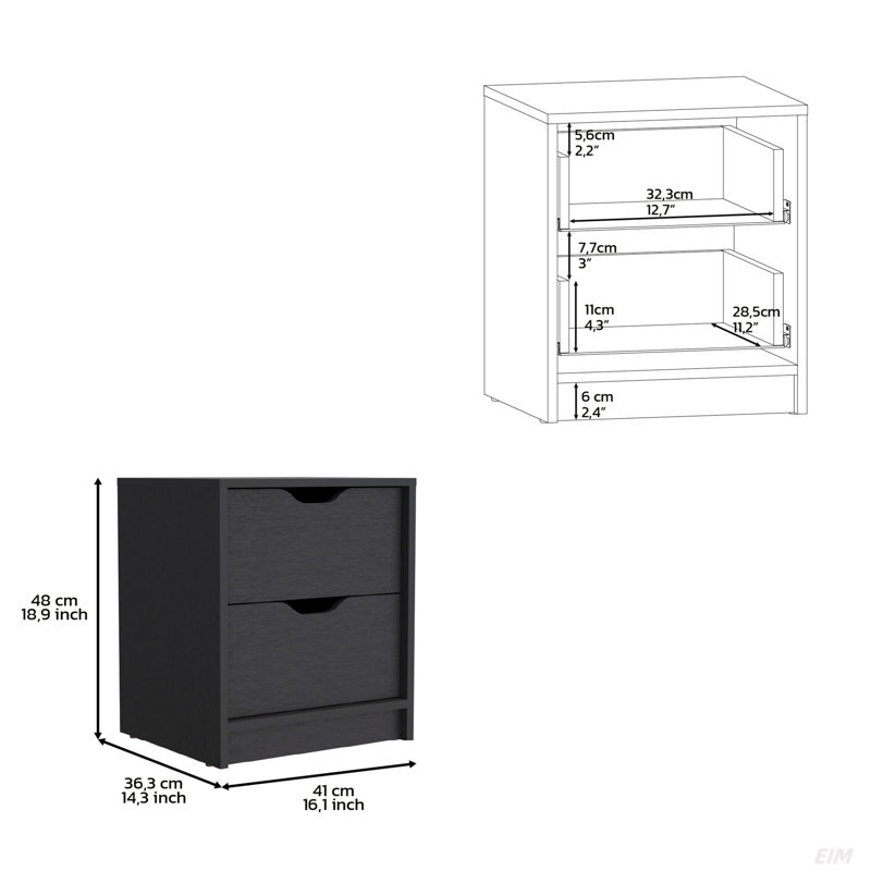 Nightstand, Two Drawers, Black