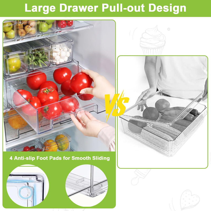 Ensemble de 10 bacs de rangement pour réfrigérateur sans BPA - empilable avec tiroir coulissant pour fruits, légumes et boissons