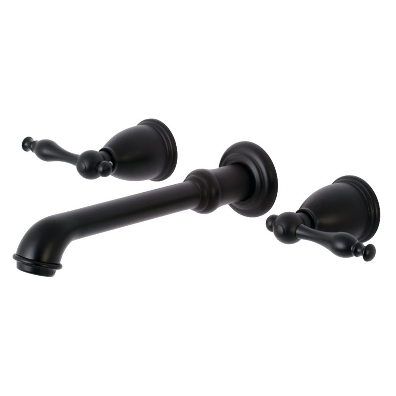 Kingston Brass Naples Two-Handle 3-Hole Wall Mount Bathroom Faucet, Matte Black