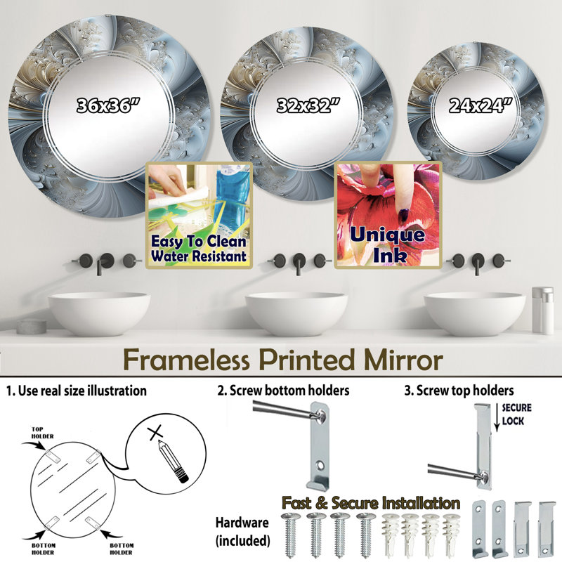 Monimus - Miroir mural moderne rond, 24 po x 24 po