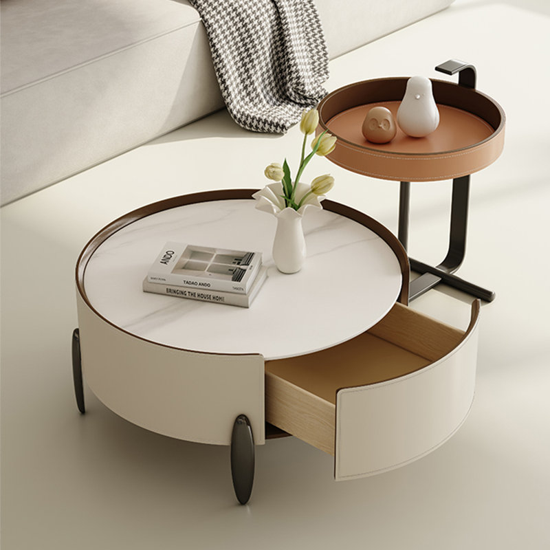 Table à thé créative avancée de style simple et circulaire, H 22,44 po x L 47,24 po x l 31,5 po