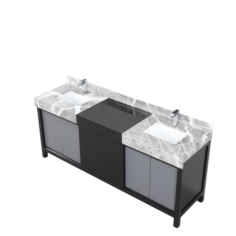 Double Bath Vanity with Castle Grey Marble Top and Chrome Faucet Set