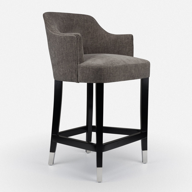 Upholstered Wooden Frame Bar Stool, Grey