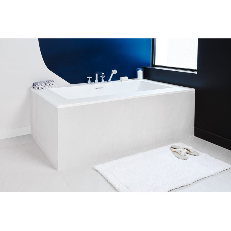 Baignoire autoportante à surface solide 72 "x 40" Cube, Blanc mat, Chrome poli