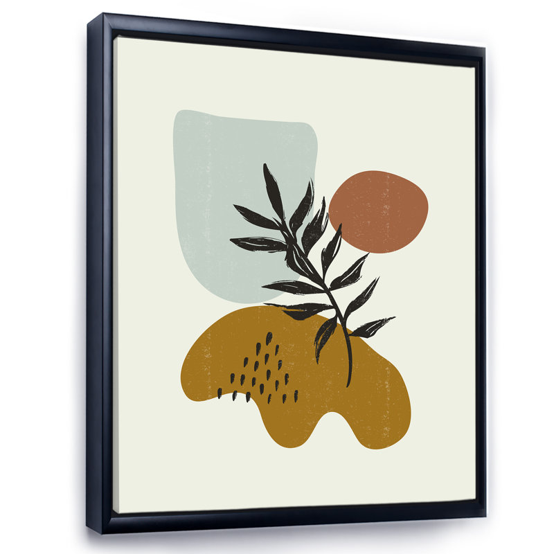 Botanical Minimalist Leaf with Abstract Shapes II - Photographie à cadre flottant sur toile, Cadre noir