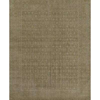 Hand Knotted Wool Oriental Area Rug in Dark Green