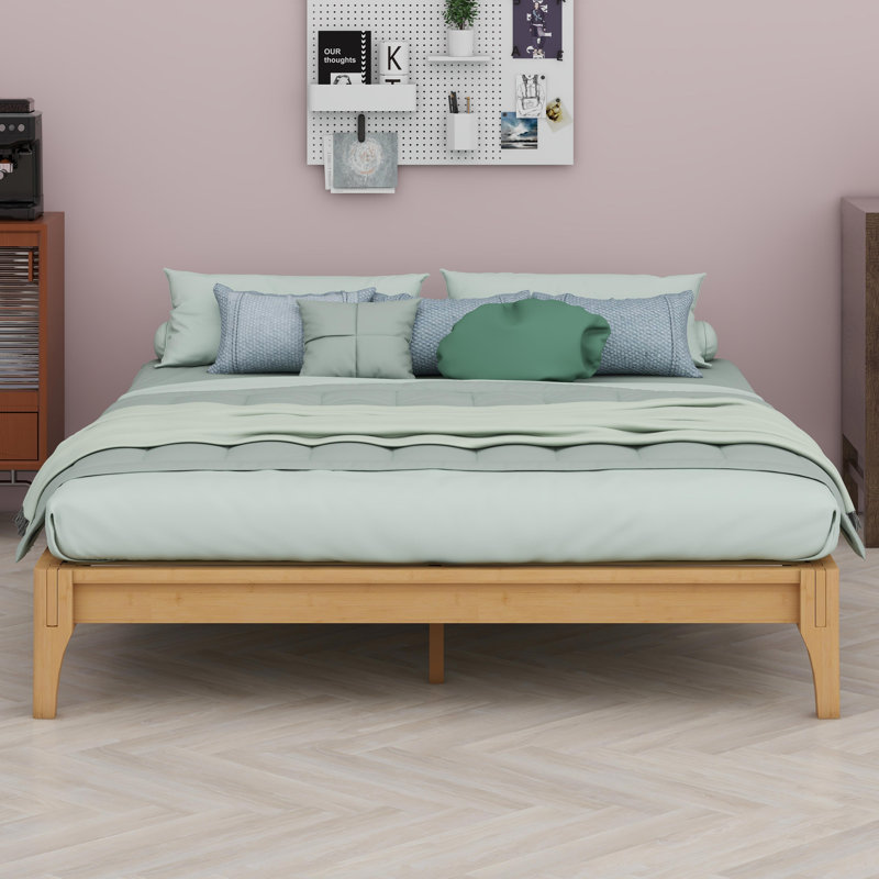 Solid Dry Bamboo Wood Platform Bed Frame, Natural