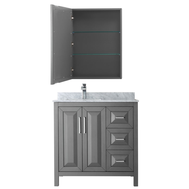 Daria 36'' Dark Gray Bathroom Vanity with Stone Top and Mirror