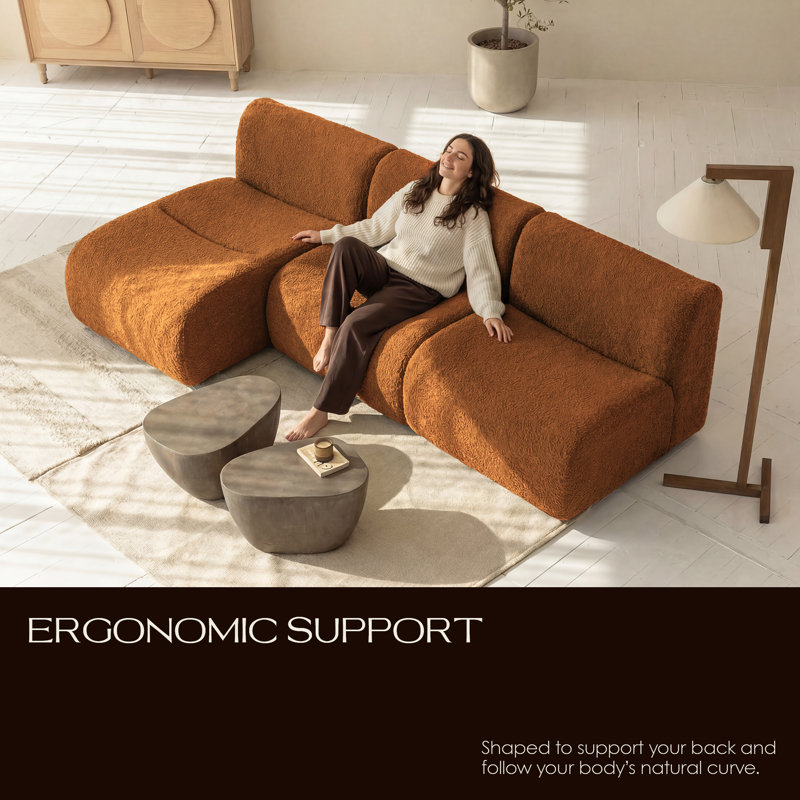Curved Sectional 3 Seater Sofa With Chaise, 101" Reversible L-Shaped Modular Sherpa Couches with Compression Support For Living Room – No Assembly
