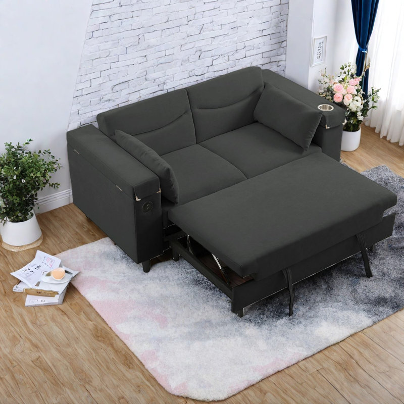 Multifunctional Chenille Sofas, Dark Gray, Modern Style With Usb Port