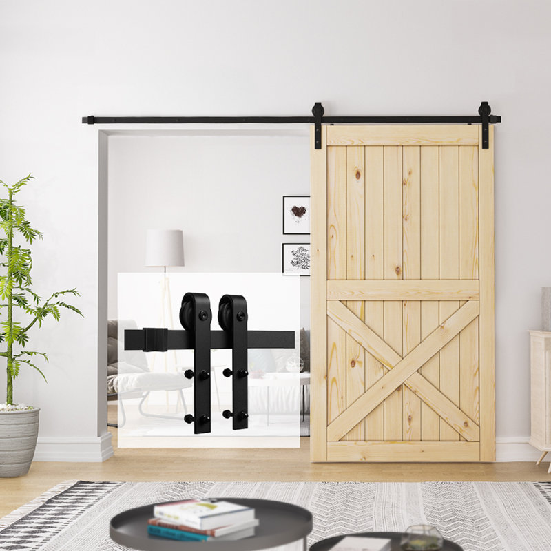 Black Single Door Barn Door Hardware Kit Standard Single, 96 in.