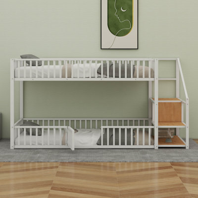 Twin Size Metal Bunk Bed With Storage Ladder Space Saving