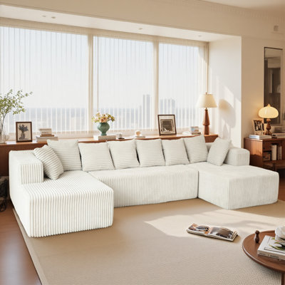 130" Modular Sectional Luxury Corduroy Sofa With Double Chaise Lounge & Memory Foam