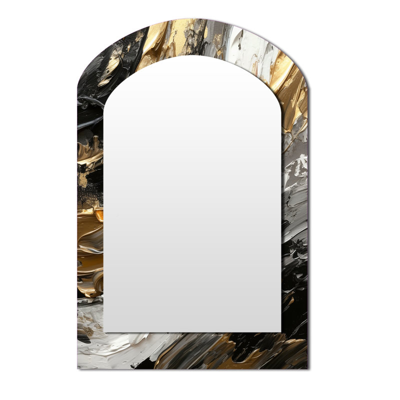 Imminent Bliss Bold Textured Gold and Black V - Abstract Painting Asymmetrical Unique Wall Mirror, Modern Unique Shape Mirror, Printed Metal Art