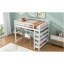 Lit mezzanine double avec tablettes de rangement et bureau sous le lit, blanc-336205150-336205149
